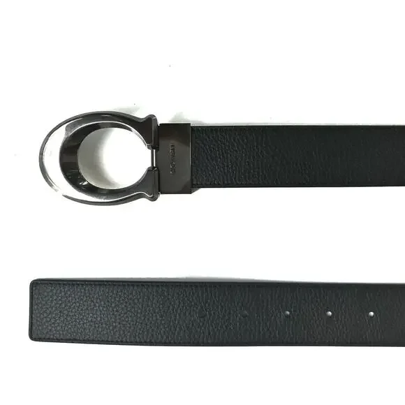 Coach Reversible Black & Brown Leather Belt w/ Large Gunmetal Sculpted C Buckle - Picture 3 of 12